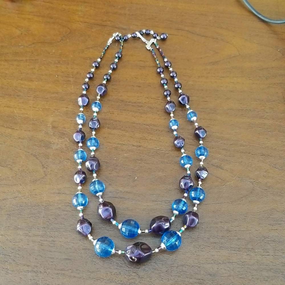 Coro Blue And Purple Beaded Necklace